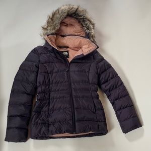 Like New Purple North Face Jacket with Detachable Fur Hood